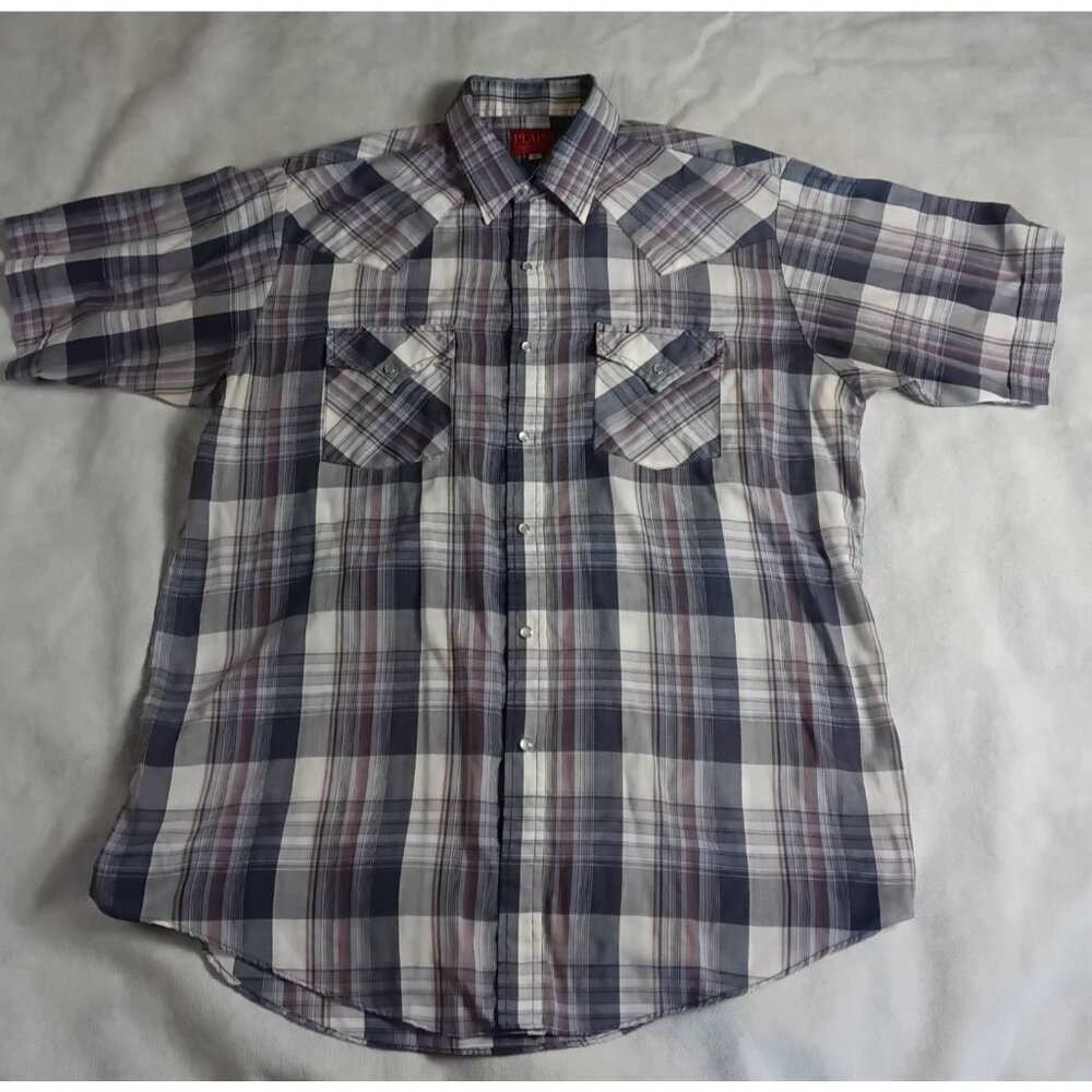 PLAINS Western Wear Pearl Snap Button Shirt Large Striped